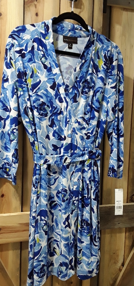 New Blue/Yellow Faux Wrap Dress with tags